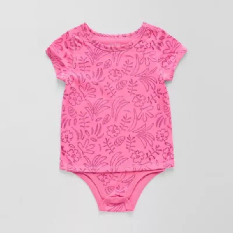 Okie Dokie Toddler Girls Bodysuit Closure Adaptive Round Neck Short Sleeve