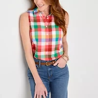 St. John's Bay Womens Easy-on + Easy-off Sleeveless Regular Fit Button-Down Shirt