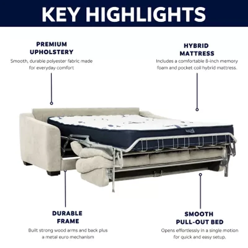 Stearns & Foster® Luca 83" Queen Sleeper Sofa with 8" Pocket Coil Mattress
