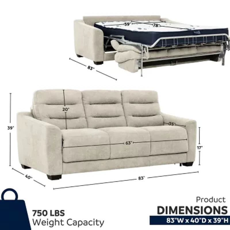 Stearns & Foster® Luca 83" Queen Sleeper Sofa with 8" Pocket Coil Mattress