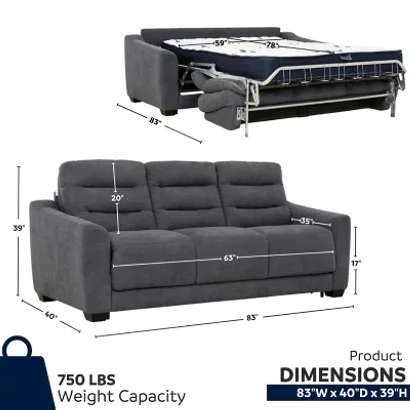 Stearns & Foster® Luca 83" Queen Sleeper Sofa with 8" Pocket Coil Mattress