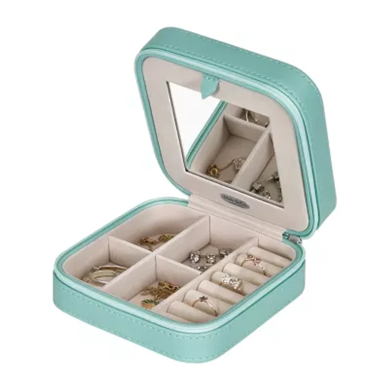 Mele and Co Josette Mirrored Aqua Jewelry Travel Case