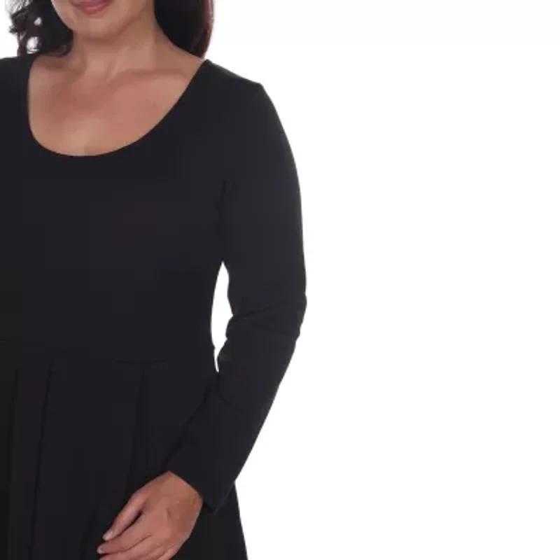 White Mark Womens Long Sleeve Plus Fit + Flare Dress