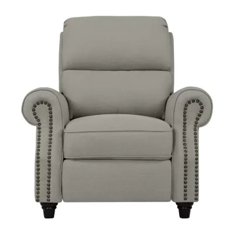 ProLounger Anna Traditional Roll-Arm Push Back Recliner Linen with Nailheads
