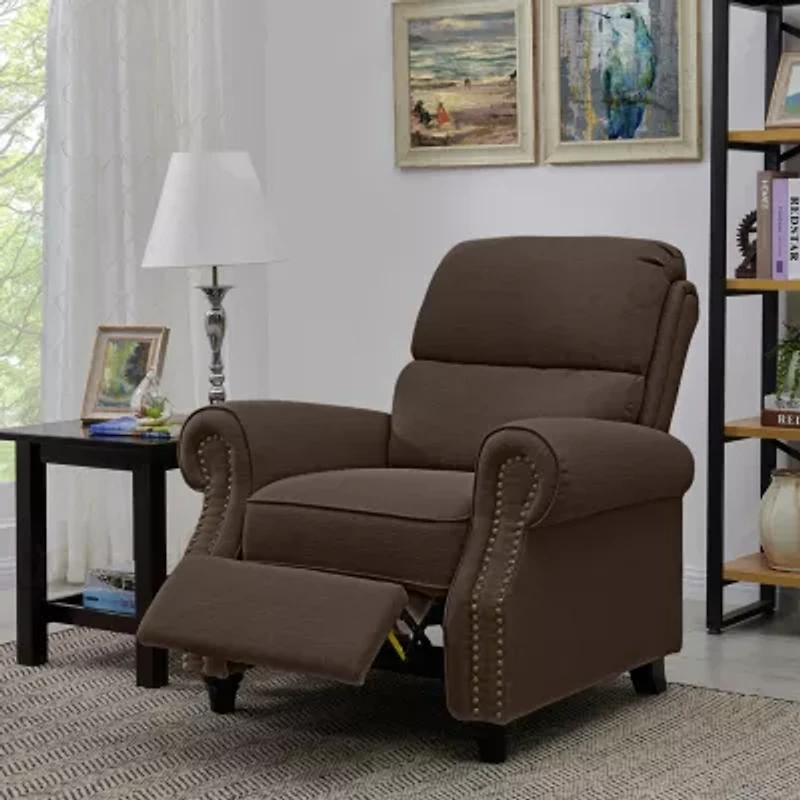 ProLounger Anna Traditional Roll-Arm Push Back Recliner Linen with Nailheads