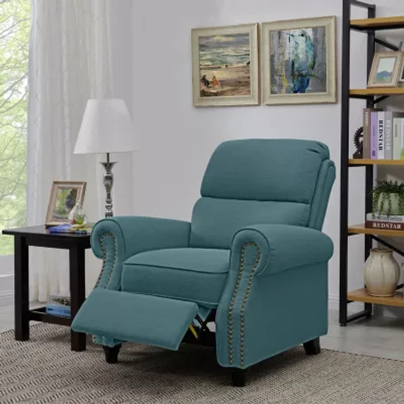 ProLounger Anna Traditional Roll-Arm Push Back Recliner Linen with Nailheads