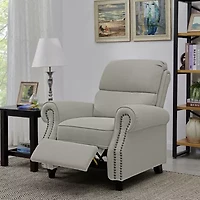 ProLounger Anna Traditional Roll-Arm Push Back Recliner Linen with Nailheads