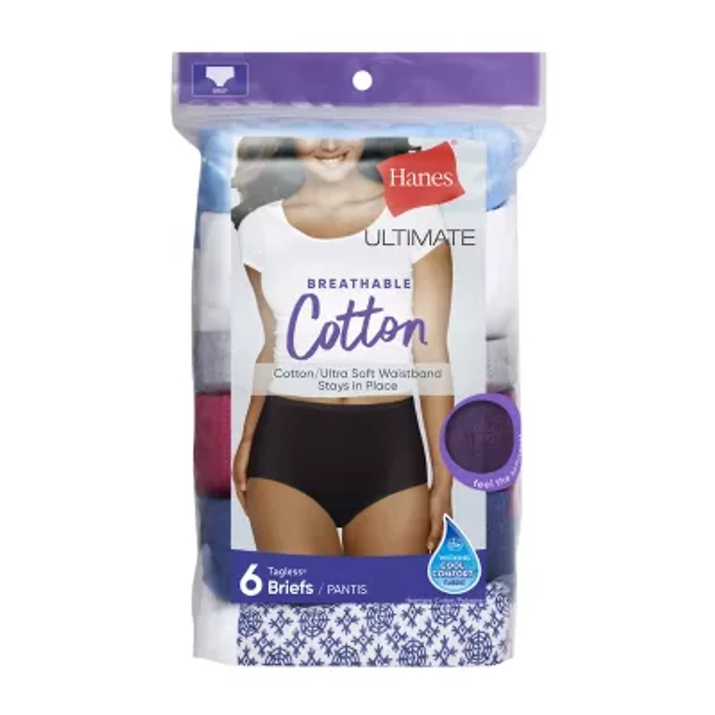Hanes Ultimate™ Cool Comfort™ Cotton Ultra Soft Womens Average + Full Figure Cooling 6 Pack Brief Panty 40h6cc