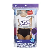 Hanes Ultimate™ Cool Comfort™ Cotton Ultra Soft Womens Average + Full Figure Cooling 6 Pack Brief Panty 40h6cc