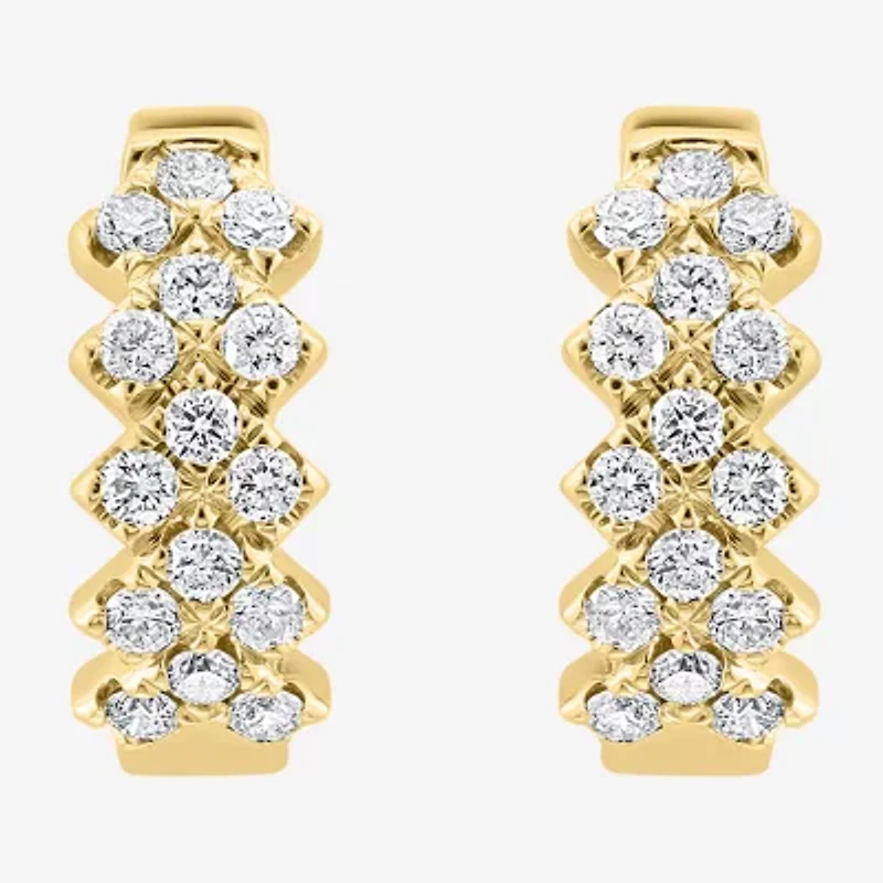 Effy Womens 1/2 CT. T.W. Natural White Diamond 14K Gold 13.8mm Hoop Earrings