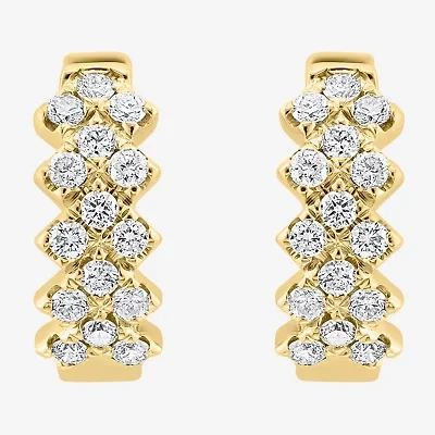 Effy  Womens 1/2 CT. T.W. Natural White Diamond 14K Gold 13.8mm Hoop Earrings