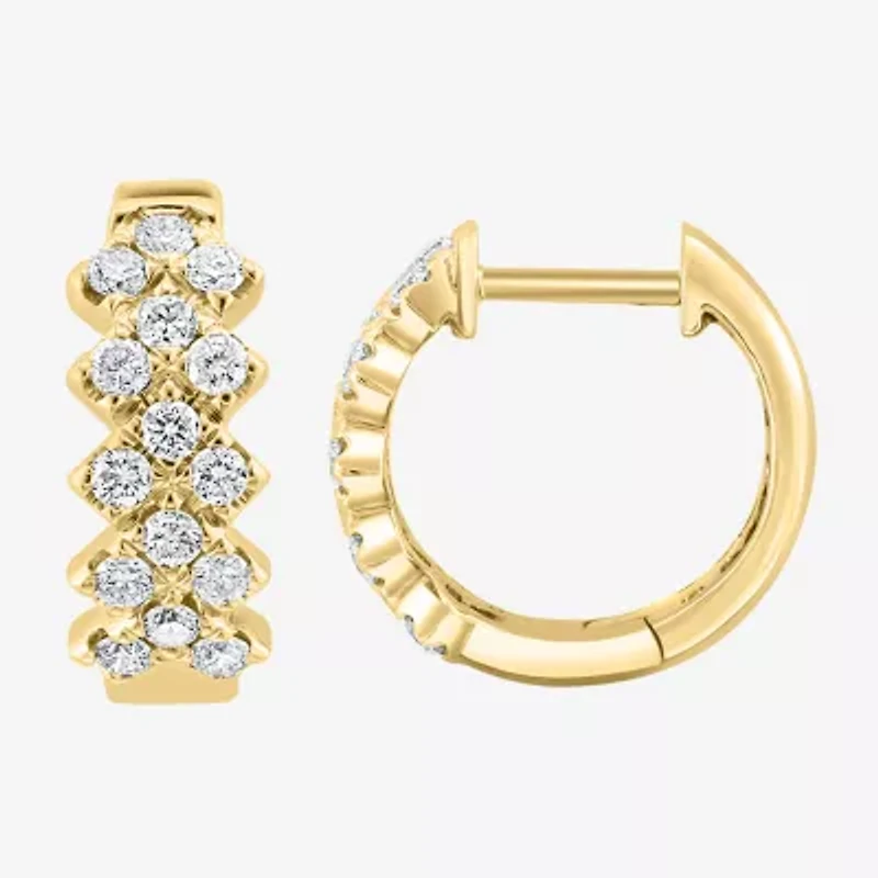 Effy  Womens 1/2 CT. T.W. Natural White Diamond 14K Gold 13.8mm Hoop Earrings