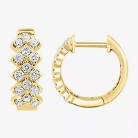 Effy  Womens 1/2 CT. T.W. Natural White Diamond 14K Gold 13.8mm Hoop Earrings