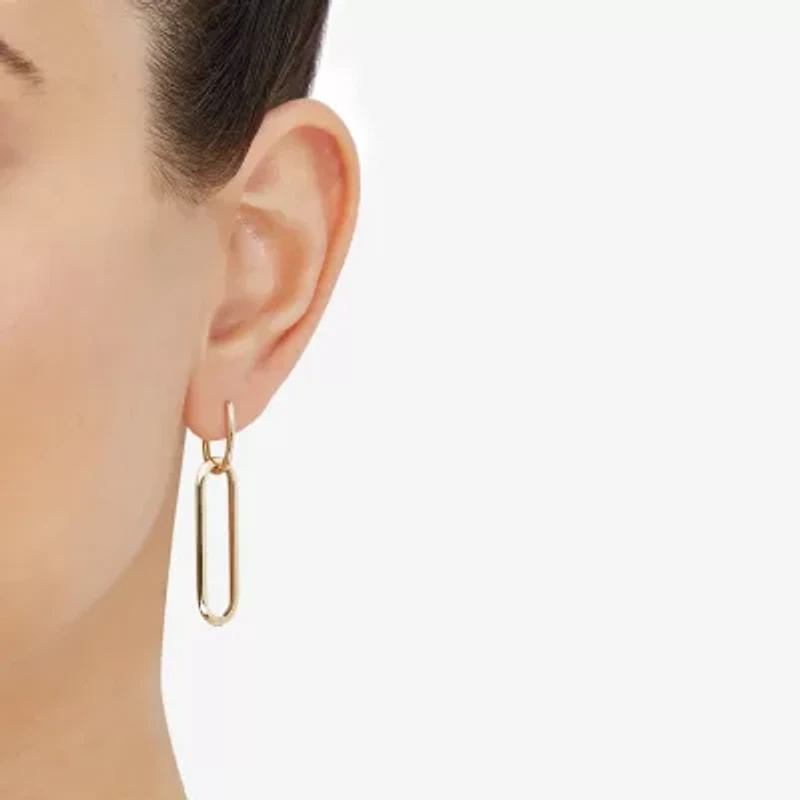 Womens 14K Gold Paperclip Drop Earrings
