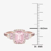 Womens Lab Created Pink Sapphire 14K Rose Gold Over Silver Halo Cocktail Ring