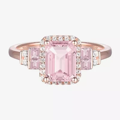 Womens Lab Created Pink Sapphire 14K Rose Gold Over Silver Halo Cocktail Ring