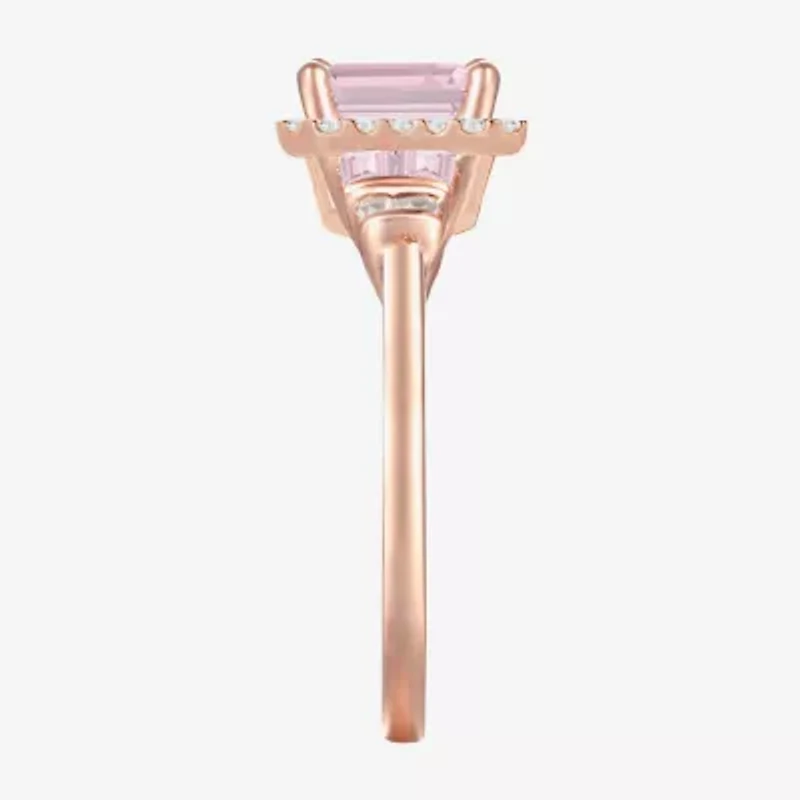 Womens Lab Created Pink Sapphire 14K Rose Gold Over Silver Halo Cocktail Ring
