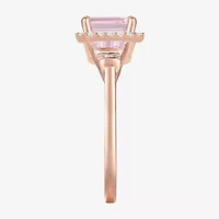 Womens Lab Created Pink Sapphire 14K Rose Gold Over Silver Halo Cocktail Ring