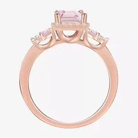 Womens Lab Created Pink Sapphire 14K Rose Gold Over Silver Halo Cocktail Ring