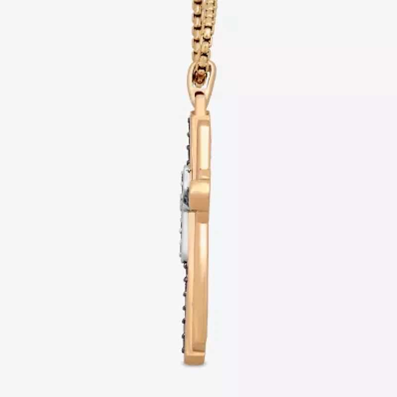 Mens 1/2 CT. T.W. Natural Champagne Diamond 14K Gold Over Silver Sterling Silver Cross 22 Inch Pendant Necklace