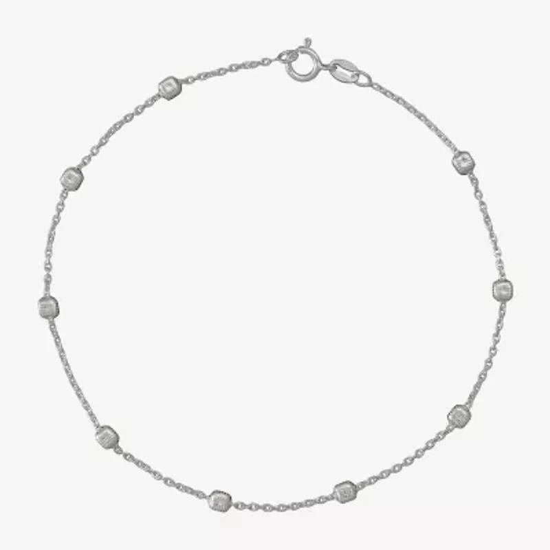 Made in Italy Sterling Silver 9½" Square Station Ankle Bracelet