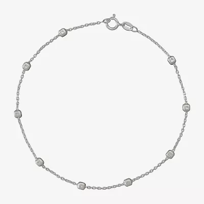 Made in Italy Sterling Silver 9½" Square Station Ankle Bracelet