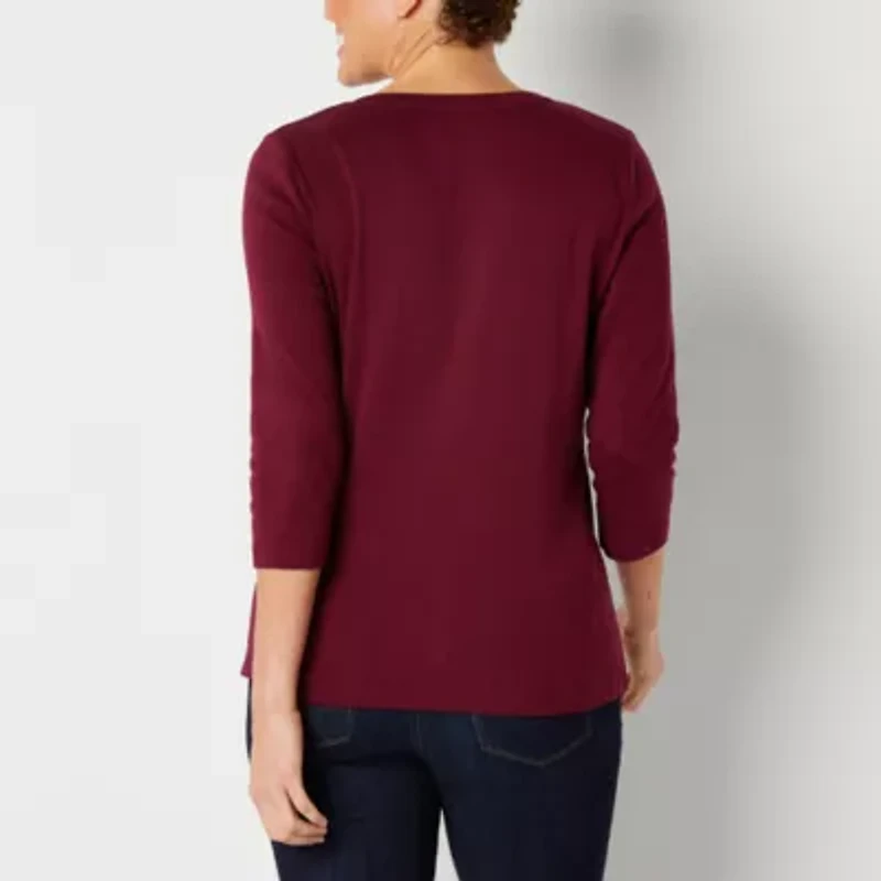 St. John's Bay Womens V Neck 3/4 Sleeve T-Shirt