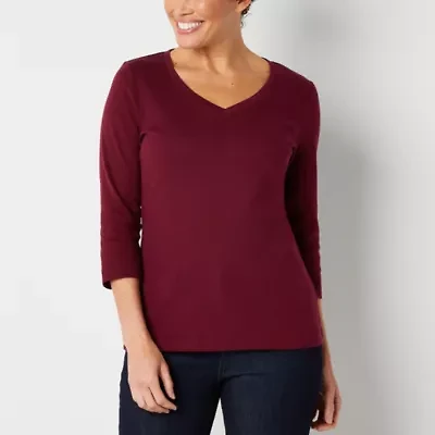 St. John's Bay Womens V Neck 3/4 Sleeve T-Shirt