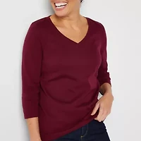 St. John's Bay Womens V Neck 3/4 Sleeve T-Shirt