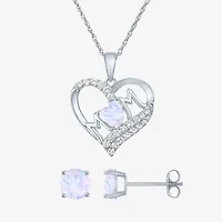"Mom" Womens Lab Created Opal Sterling Silver Heart 2-pc. Jewelry Set