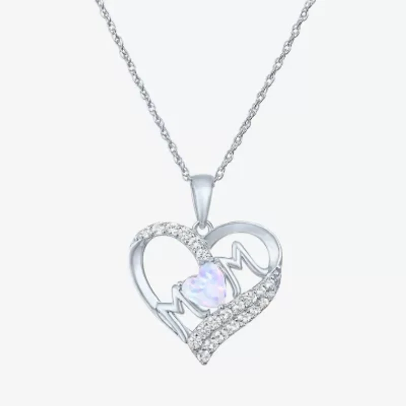 "Mom" Womens Lab Created Opal Sterling Silver Heart 2-pc. Jewelry Set