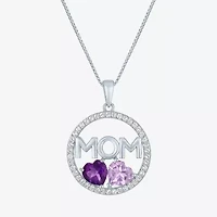 "Mom" Womens Genuine Purple Amethyst Sterling Silver 18 Inch Pendant Necklace