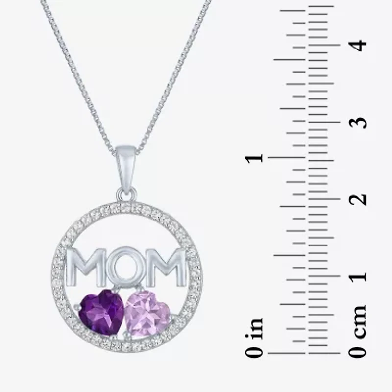 "Mom" Womens Genuine Purple Amethyst Sterling Silver 18 Inch Pendant Necklace