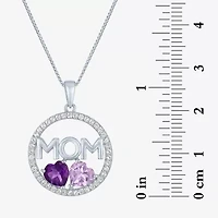 "Mom" Womens Genuine Purple Amethyst Sterling Silver 18 Inch Pendant Necklace