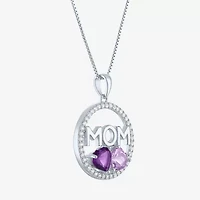 "Mom" Womens Genuine Purple Amethyst Sterling Silver 18 Inch Pendant Necklace