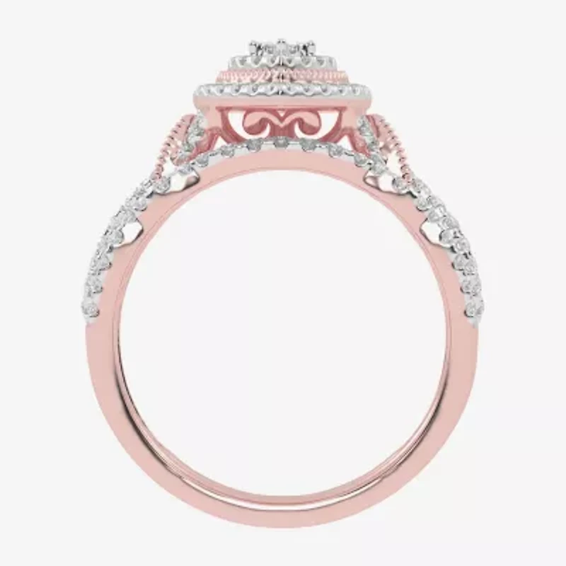 Womens 1/2 CT. T.W. Natural White Diamond 10K Gold Marquise Side Stone Halo Bridal Set