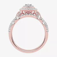 Womens 1/2 CT. T.W. Natural White Diamond 10K Gold Marquise Side Stone Halo Bridal Set