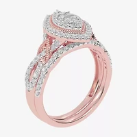 Womens 1/2 CT. T.W. Natural White Diamond 10K Gold Marquise Side Stone Halo Bridal Set