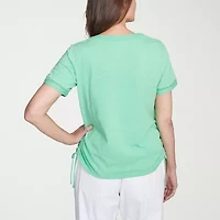 Alfred Dunner Rise And Shine Womens Split Crew Neck Short Sleeve T-Shirt