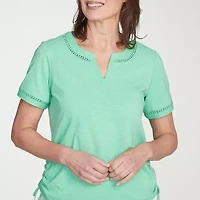 Alfred Dunner Rise And Shine Womens Split Crew Neck Short Sleeve T-Shirt
