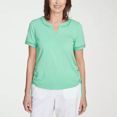 Alfred Dunner Rise And Shine Womens Split Crew Neck Short Sleeve T-Shirt