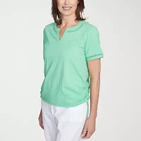 Alfred Dunner Rise And Shine Womens Split Crew Neck Short Sleeve T-Shirt
