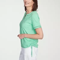 Alfred Dunner Rise And Shine Womens Split Crew Neck Short Sleeve T-Shirt