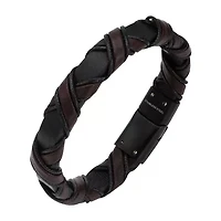 Inox® Jewelry Mens Black IP Stainless Steel & Brown Leather Bracelet