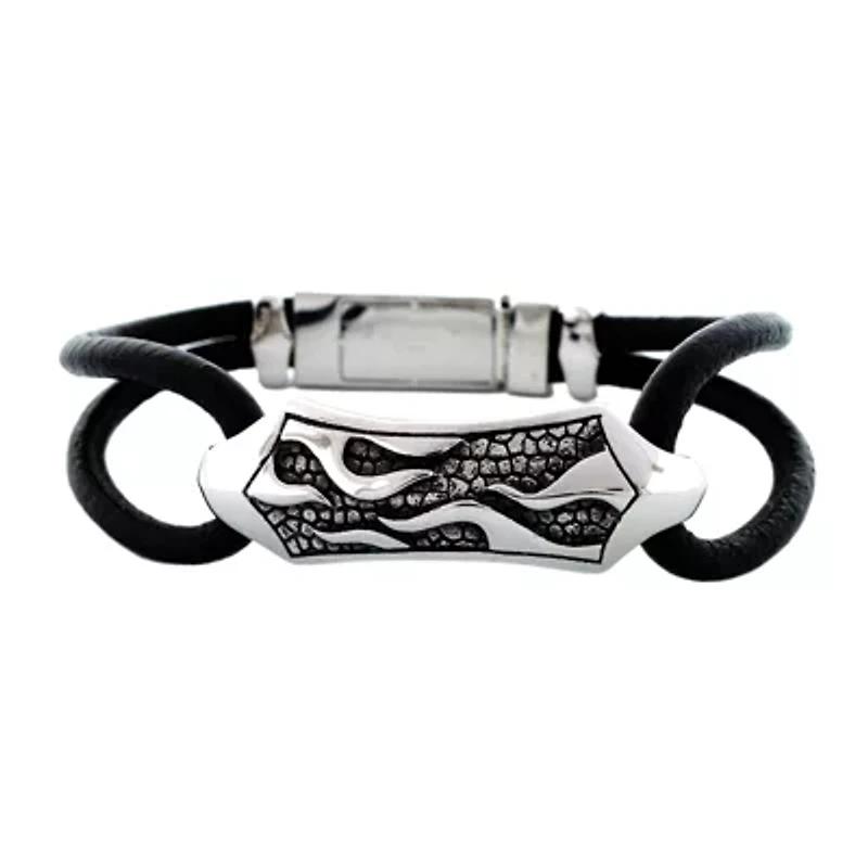 Mens Stainless Steel & Leather Bracelet