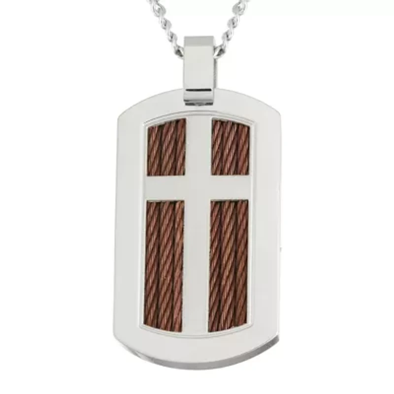 Mens Stainless Steel Cross Dog Tag Pendant