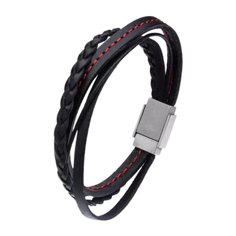 Inox® Jewelry Mens Stainless Steel & Leather Bracelet
