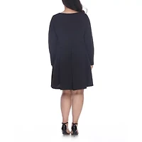 White Mark Womens Long Sleeve Plus Fit + Flare Dress