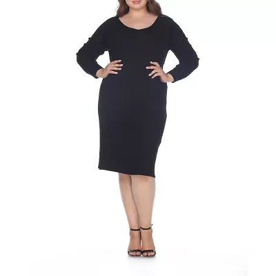 White Mark Womens Long Sleeve Casual Plus Bodycon Dress