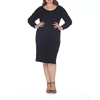 White Mark Womens Plus Long Sleeve Casual Bodycon Dress